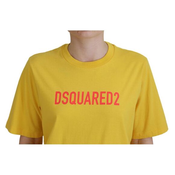 Dsquared² Yellow Logo Print Cotton Crewneck Easy Tee Women's T-shirt (Pre-Owned) - Picture 4 of 5